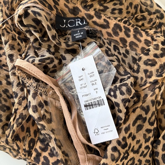 NWT J. Crew Ruffle Button-up Shirt Leopard-print Crinkle Chiffon Brown - Picture 4 of 6